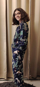 Cotton Tiger Print Long Pyjamas Set - Dark Blue Safari