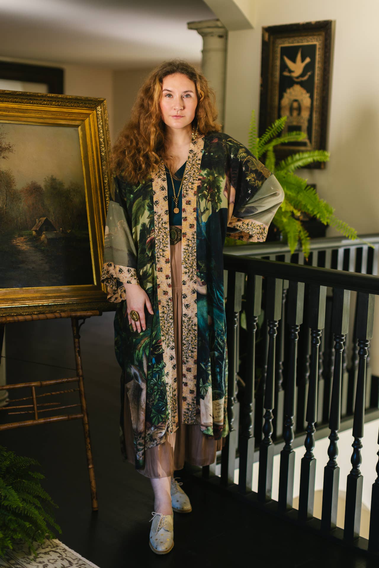 Bella Notte Bamboo Kimono Duster Robe with Rabbit and Moon