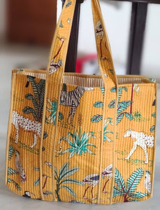 Yellow Safari Tiger Cotton Quilted Tote Bag