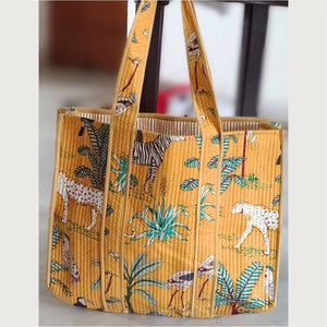 Yellow Safari Tiger Cotton Quilted Tote Bag