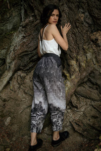 Stargazer Boho Linen Falling Star Print Cropped Artist Pants